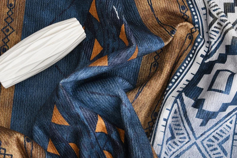 Blue Aster Printed Kilim Style Rug