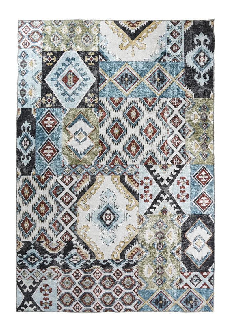 Batik Geo Patchwork Chenille Rug