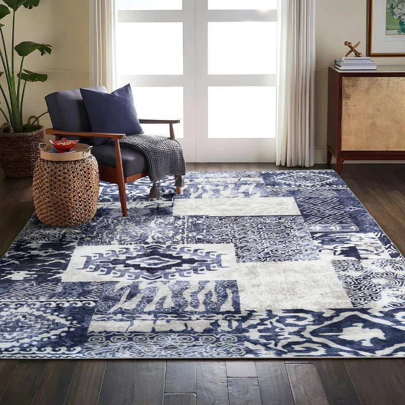 Bluish Patchwork Chenille Cotton Rug