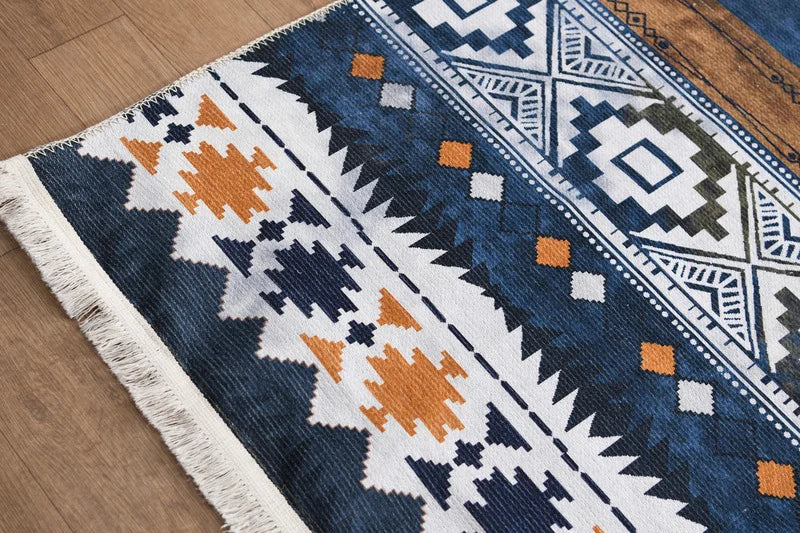 Blue Aster Printed Kilim Style Rug